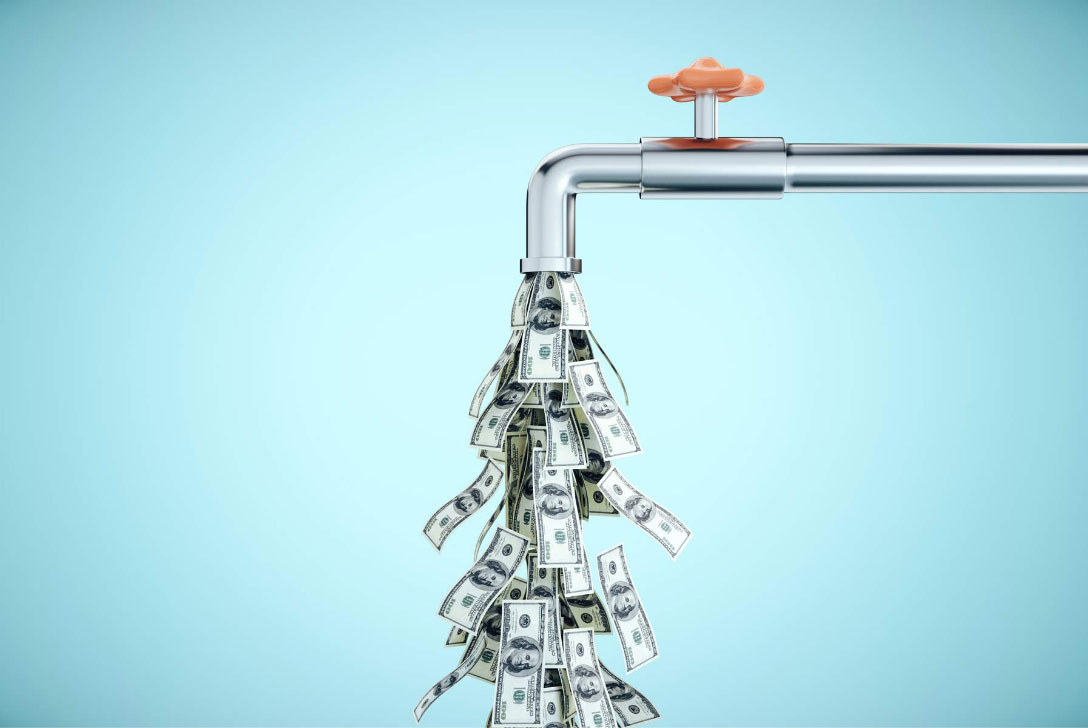 Cash coming out of a sink spout